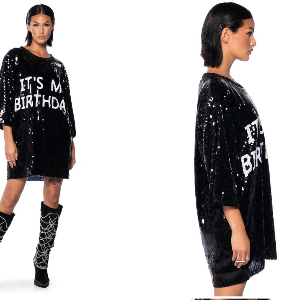 'it's my birthday' sequin shirt dress - Picture 3 of 4